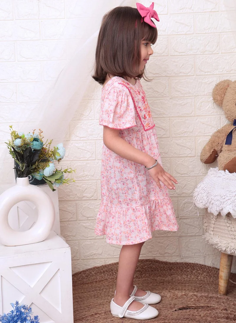 Nautinati  Girls' 100% Cotton All-over Floral Print, Butterfly & Flower Embroidery Fit & Flare Dress for Women | Best Price UAE